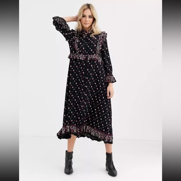 Free People Romantic Ruffles Calico Midi Dress Size S - Picture 10 of 14